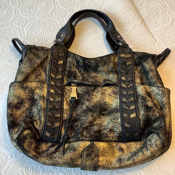 Aimee Kestenberg Black Gold Distressed Leather Bag - Picture 2 of 16